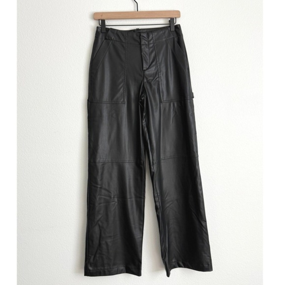 Zara Faux Leather Carpenter XS Black Trousers Edgy Streetwear Wide Leg Utility